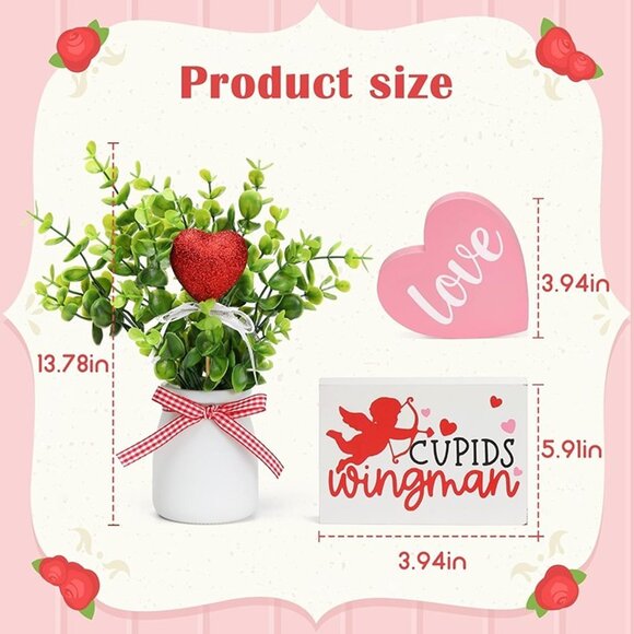 NEW Valentines Day Decorations Tiered Tray Decor, Cupid Heart Sign Mantel Decor - Picture 4 of 7